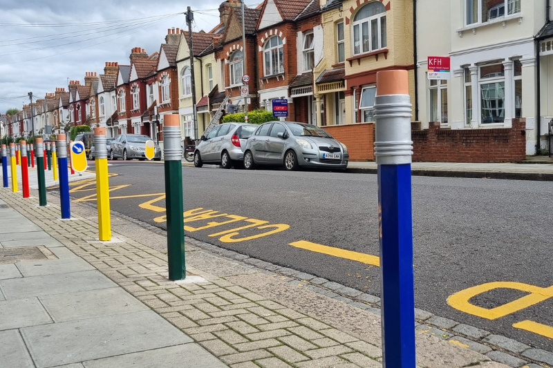 Pencil bollards outside St Boniface School