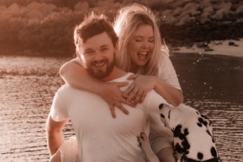 Sheridan is given a piggyback by fiance Bruce