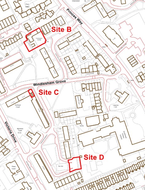 Map of site B, site C and site D